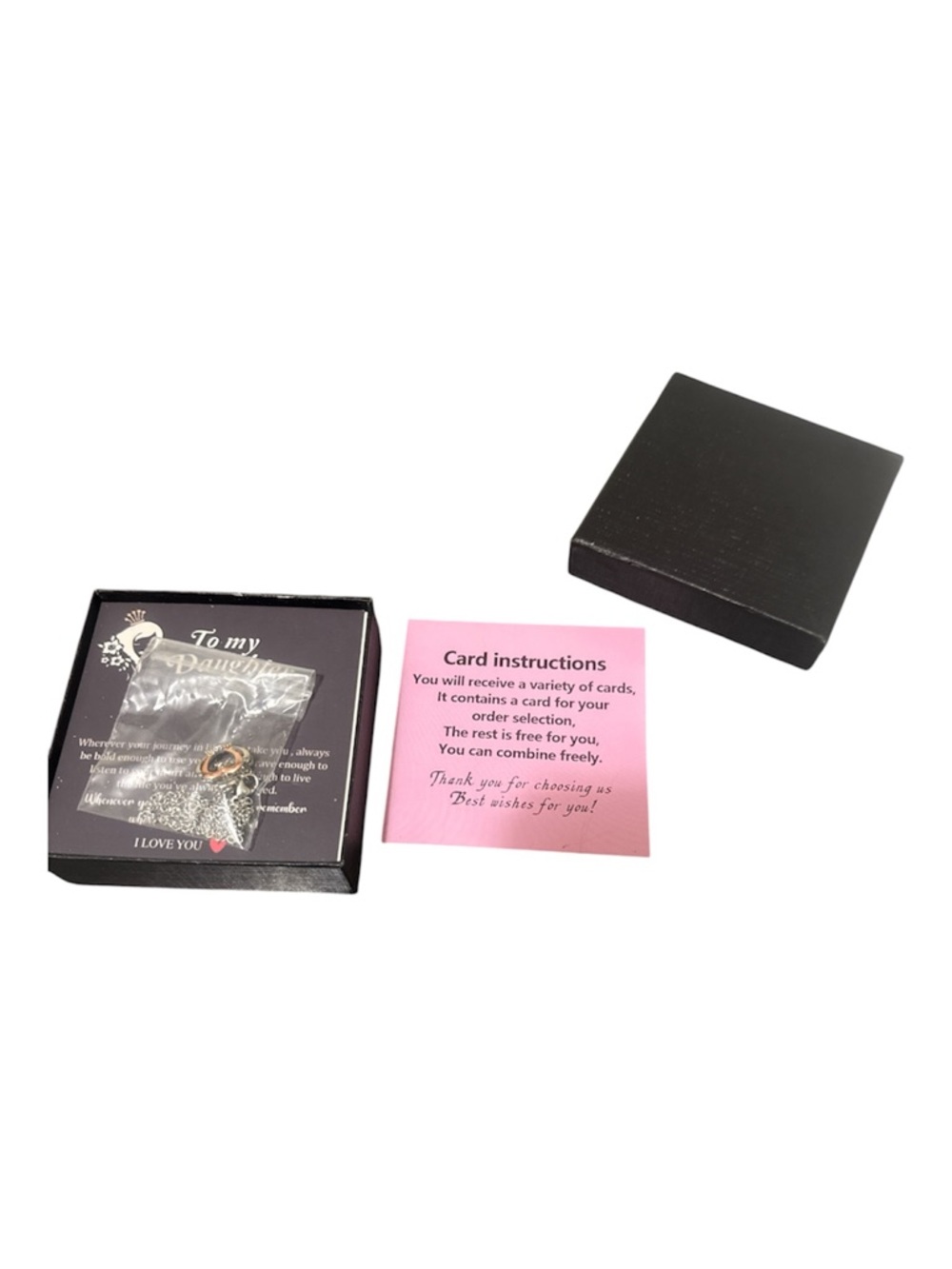Daughter Message Gift Necklace with Heart Charm - Black Box